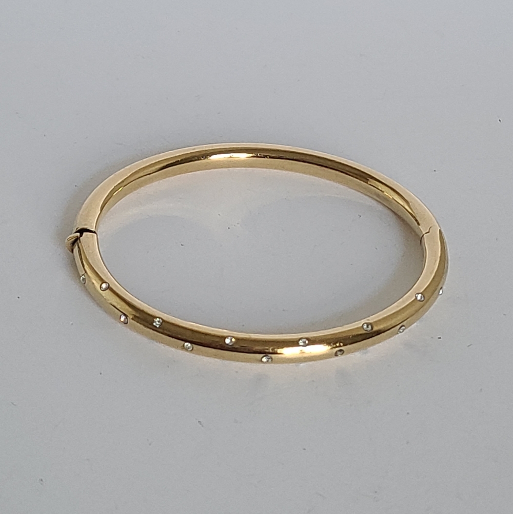 Vintage Gold Plated Sterling Silver Luxury Crystal Chunky Hinged Bangle Bracelet
